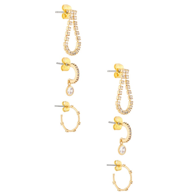 Ettika Hoop Earring Set 18k Gold Plated 3 Pairs Date Night Out Dainty